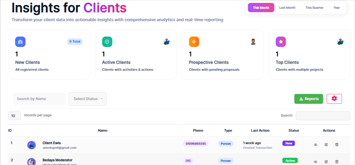 Customer Management Interface