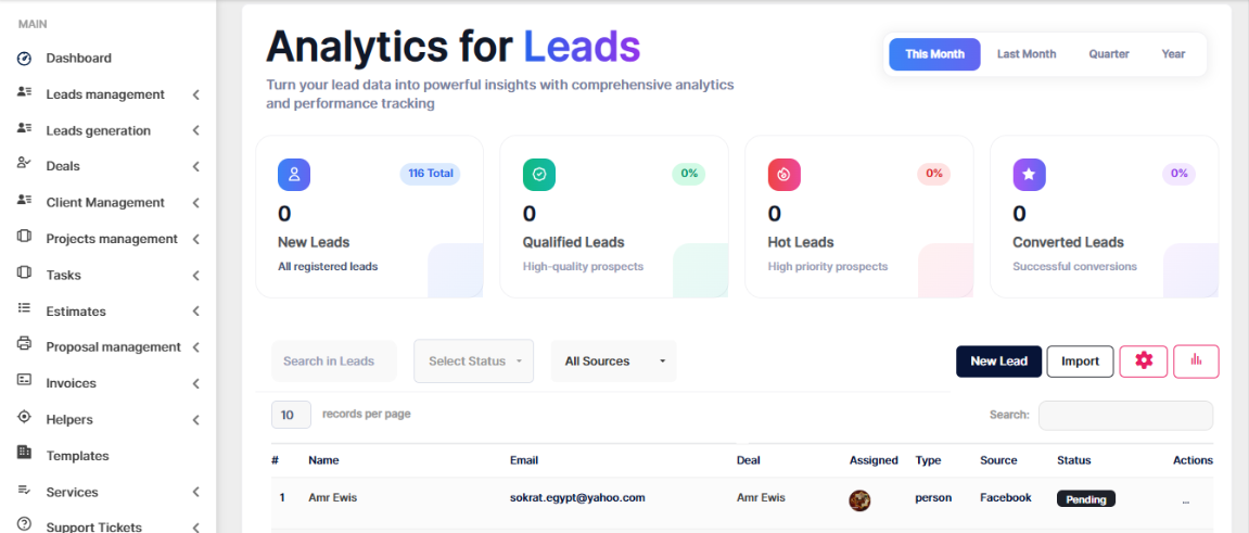 Lead Management Interface